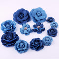 Denim Flower Appliques – Layered Denim Roses & Beaded Flowers