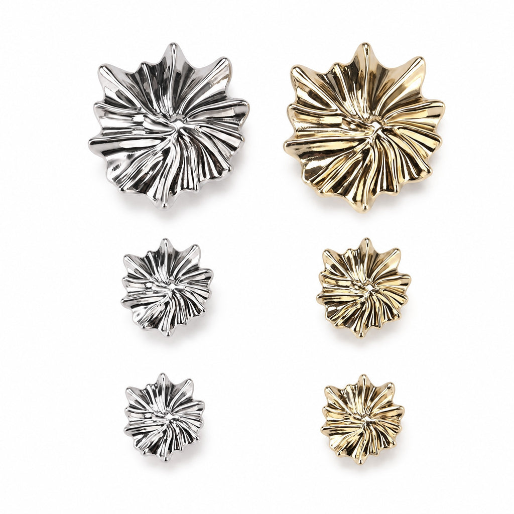 Metal Shank Buttons – Fireworks Petal Design, Zinc Alloy, Gold & Silver, for Coats & Knitwear
