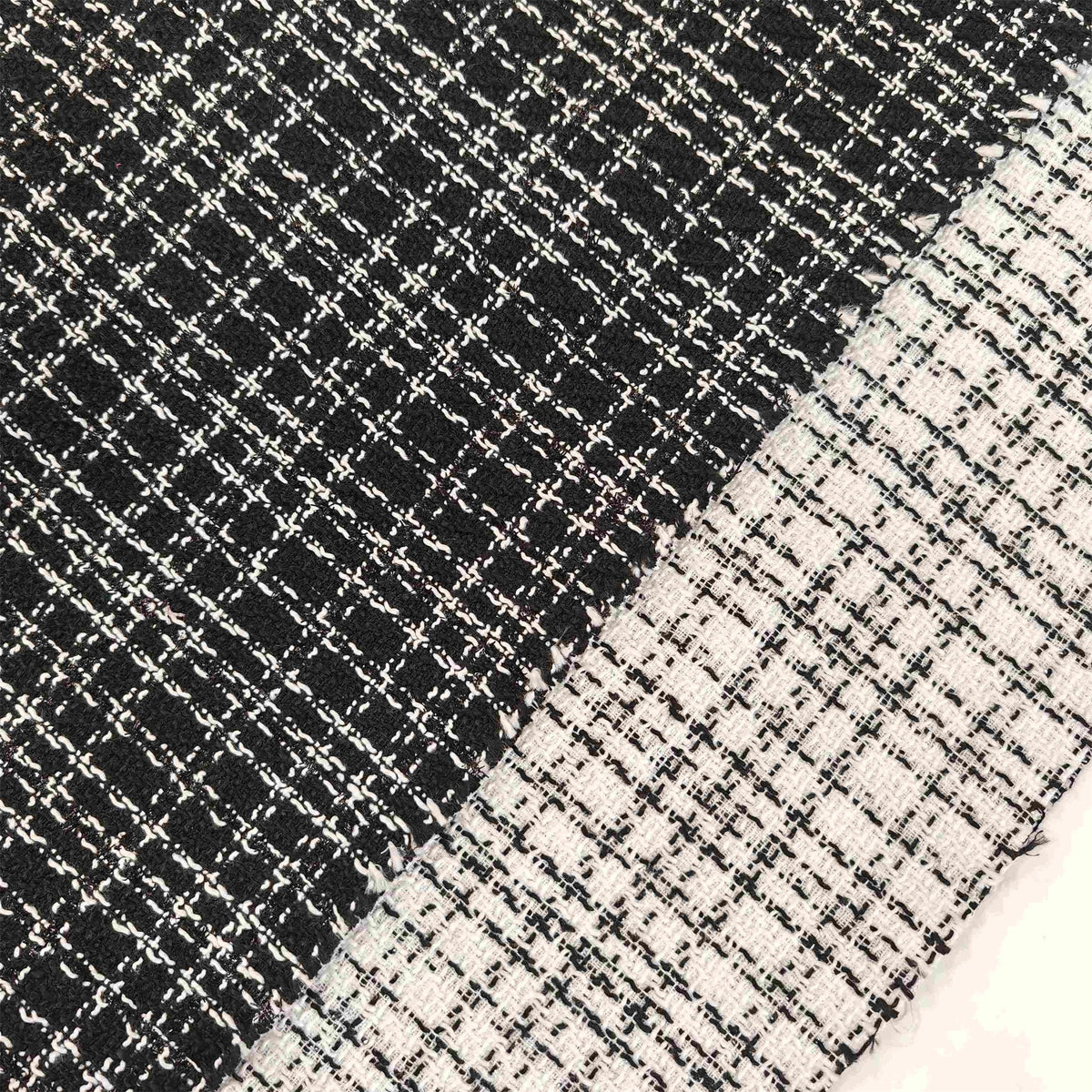 Black & White Boucle Tweed Fabric – Textured Contrast Weave for Coats & Jackets