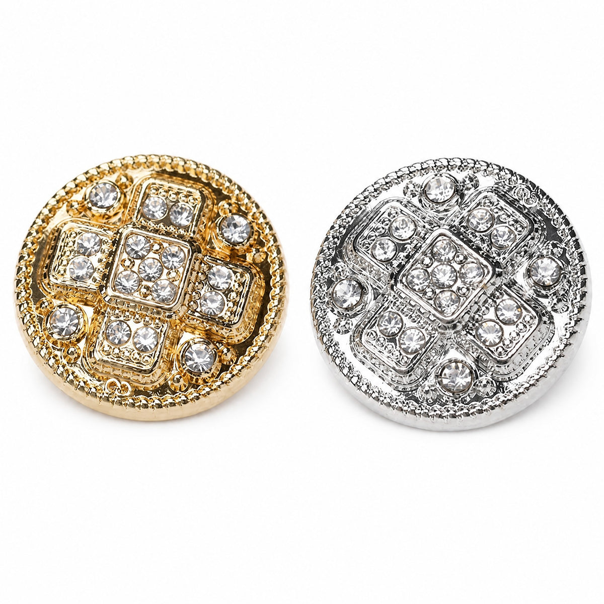 Rhinestone Cross Metal Buttons – Gold & Silver, 15mm, 18mm & 23mm, for Jackets & Knitwear
