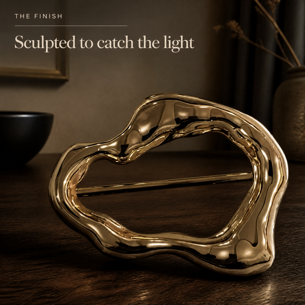 Gold Wave Scarf Buckle | Polished Metal Slide for Scarves & Belts