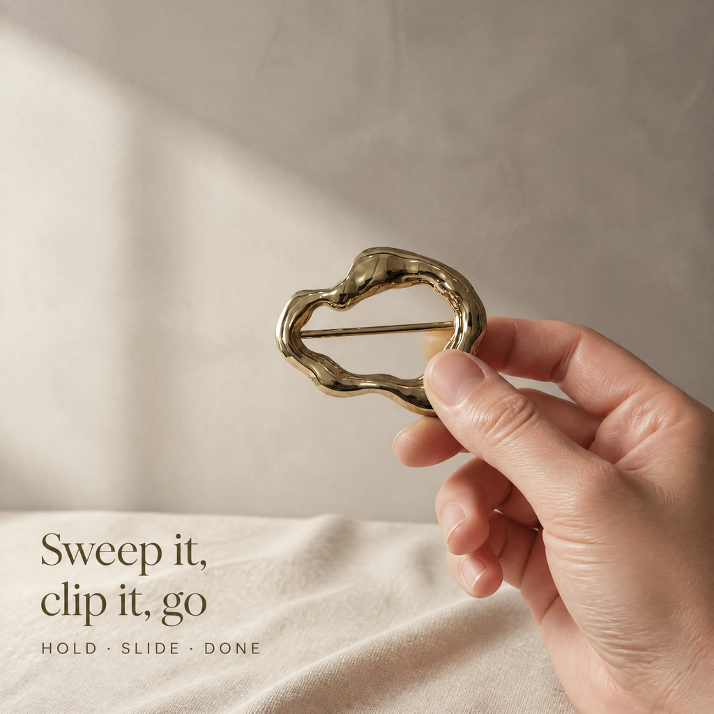 Gold Wave Scarf Buckle | Polished Metal Slide for Scarves & Belts