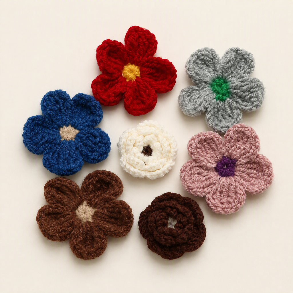 Crochet Flower Patches | Yarn Appliqué Embellishments for Knitwear