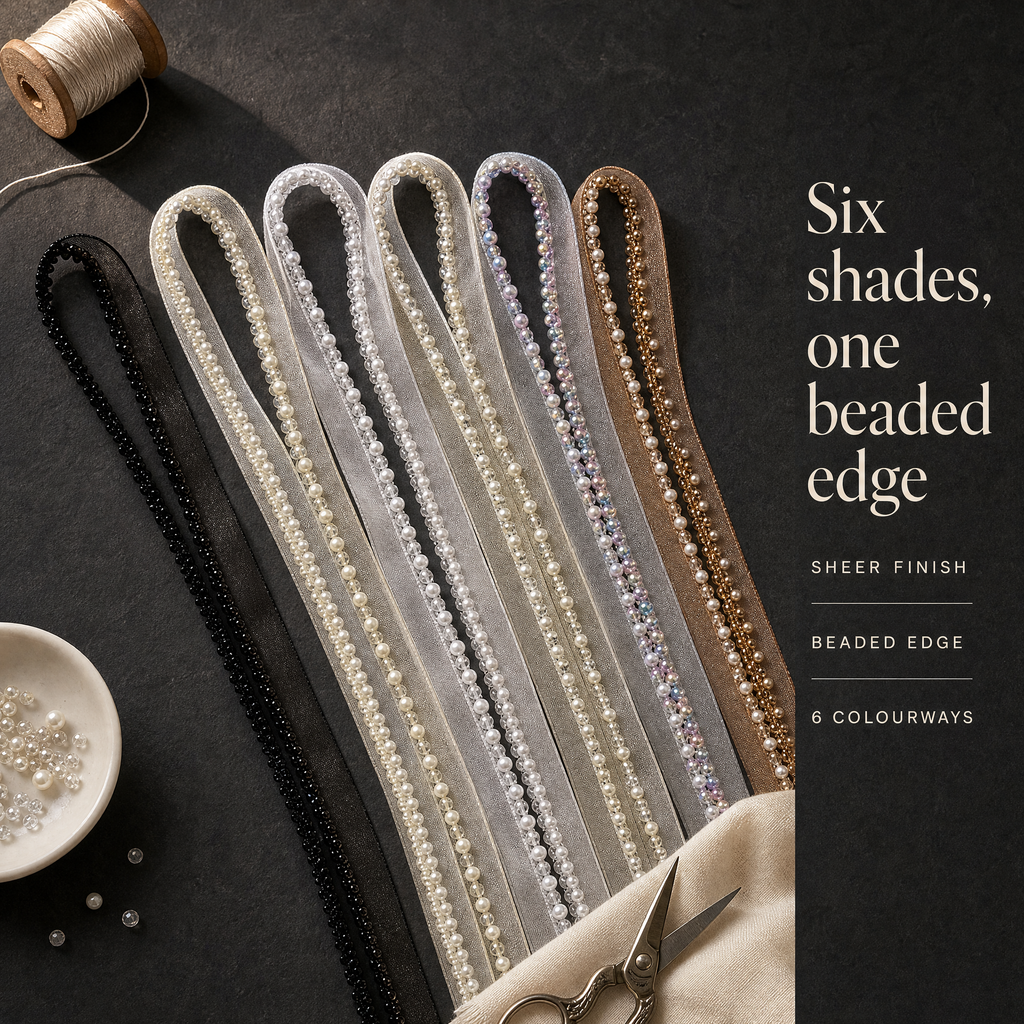 Beaded Lace Trim | Sheer Ribbon for Bridal, Hems & Cushions