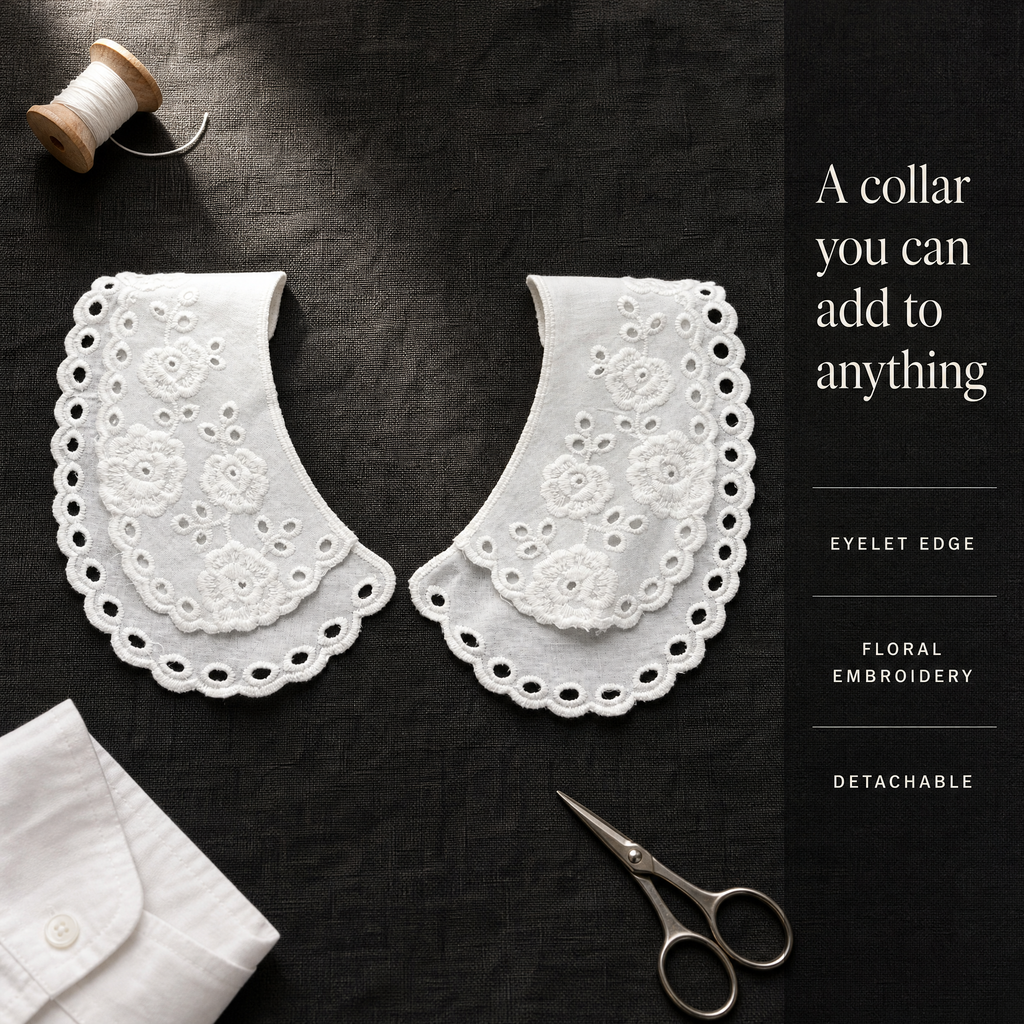 White Eyelet Collar | Embroidered Detachable Collar for Shirts