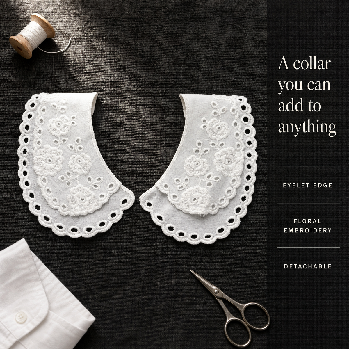 White Eyelet Collar | Embroidered Detachable Collar for Shirts