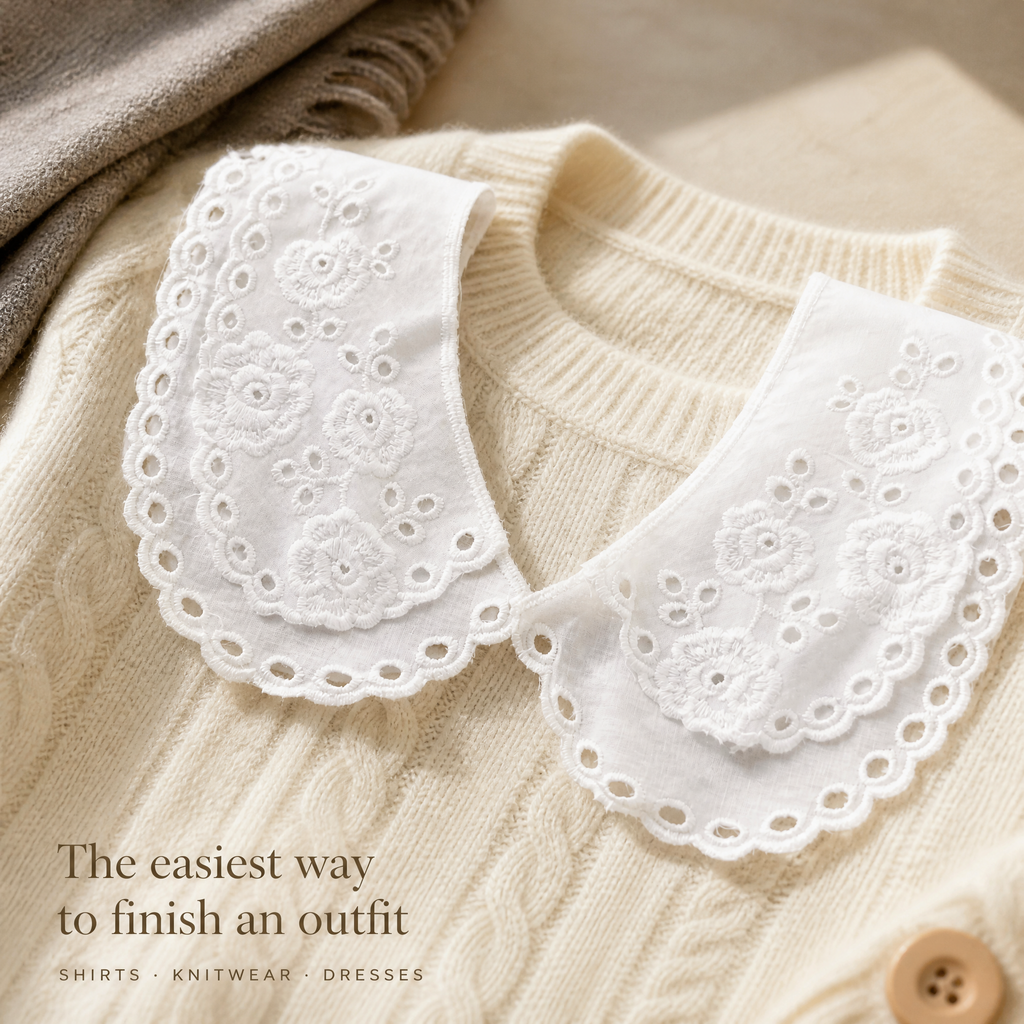 White Eyelet Collar | Embroidered Detachable Collar for Shirts
