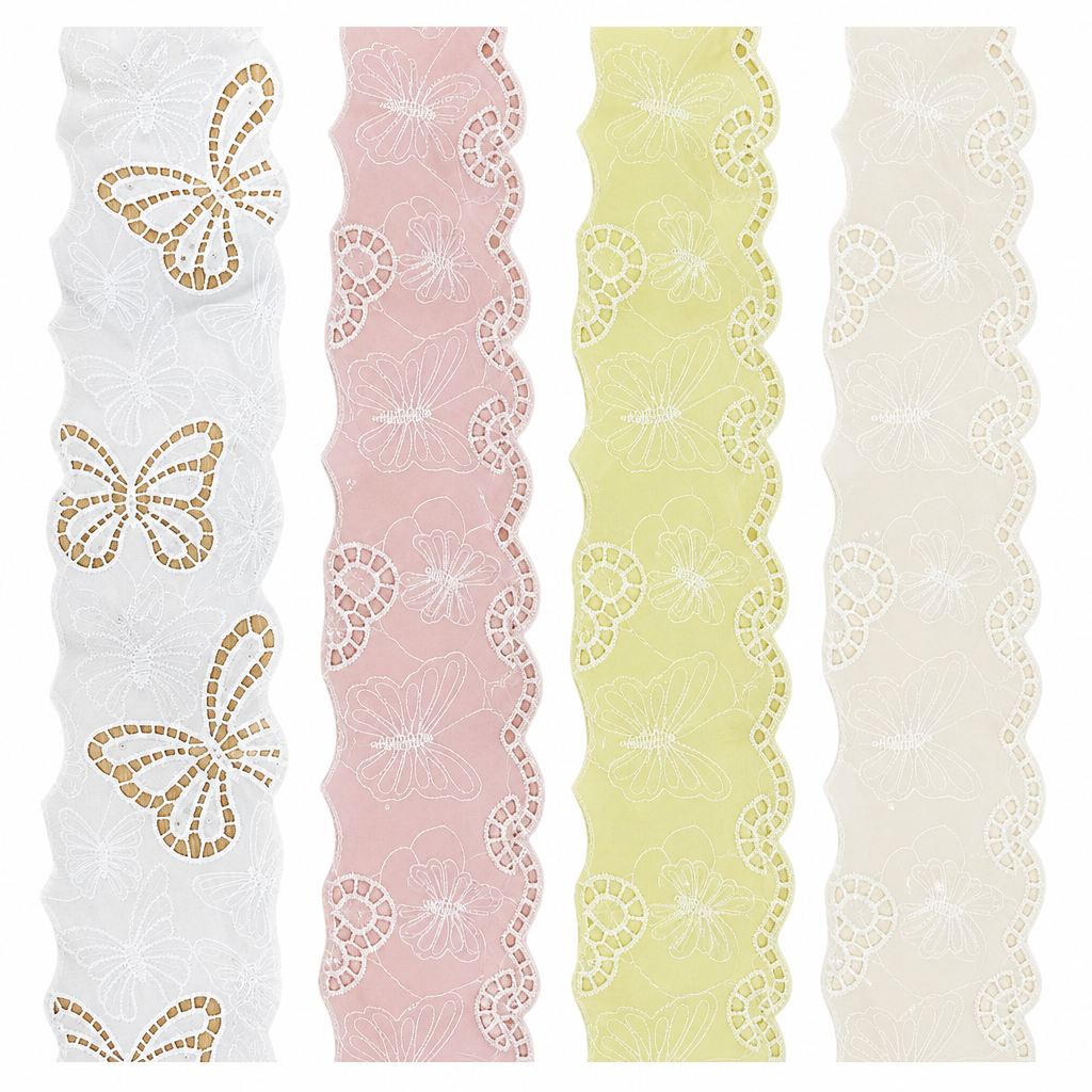 Embroidered Butterfly Lace Fabric with Sequins – Eyelet Cutwork Lace Fabric for Wedding Dresses, Wholesale by the Yard