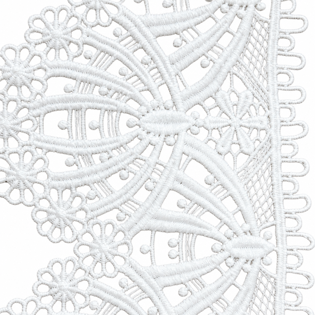 White Guipure Embroidered Lace Trim - Scalloped Floral Edge, 9.5 cm Wide, Wedding Dress Lace