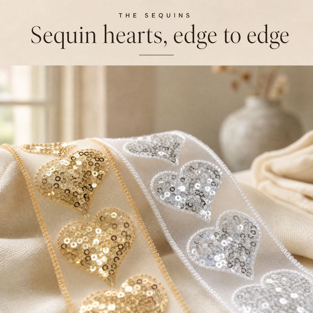 Sequin Heart Trim | Sheer Ribbon for Bridal, Hems & Party Sewing