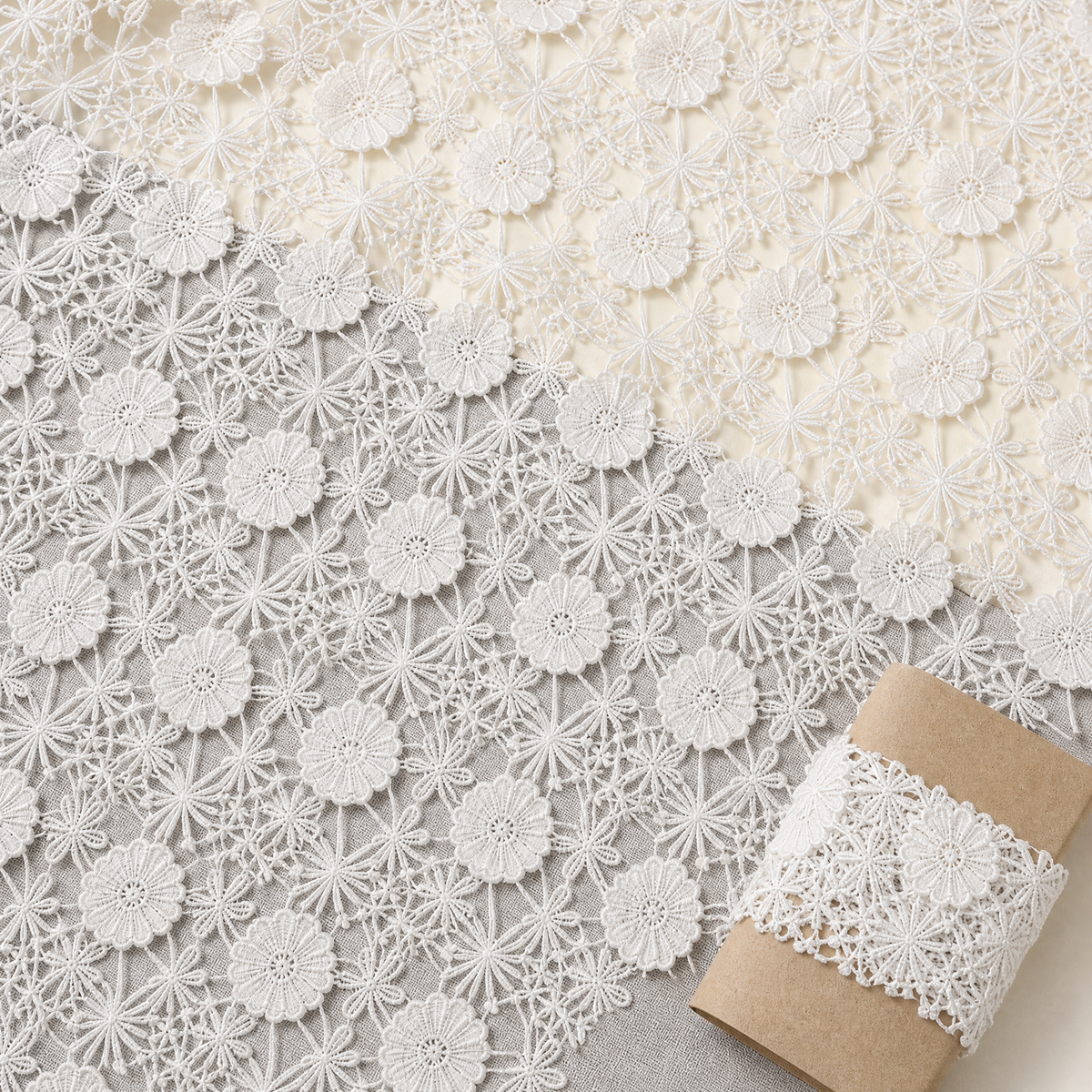 Openwork Floral Lace Fabric | White Bridal Lace for Dressmaking