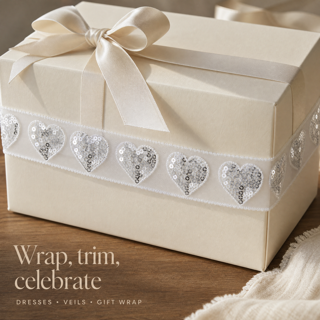 Sequin Heart Trim | Sheer Ribbon for Bridal, Hems & Party Sewing
