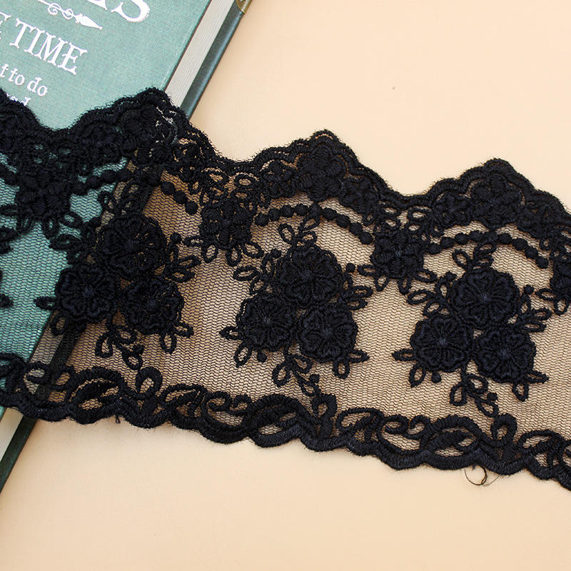 Embroidered Tulle Lace Ribbon 7.5cm White Black Polyester Cotton for Skirt Hem & Women's Wear