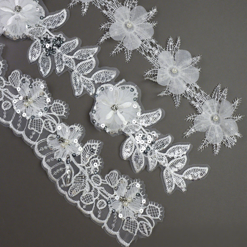 New-Style 3D Computer-Embroidered Beaded Sequined Mesh Trim Formal Dresses Wedding Gowns Corsages
