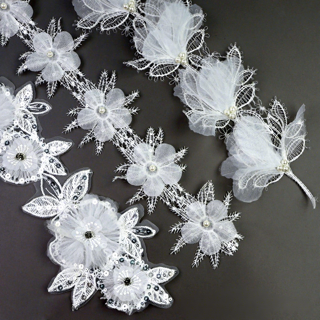 New-Style 3D Computer-Embroidered Beaded Sequined Mesh Trim Formal Dresses Wedding Gowns Corsages