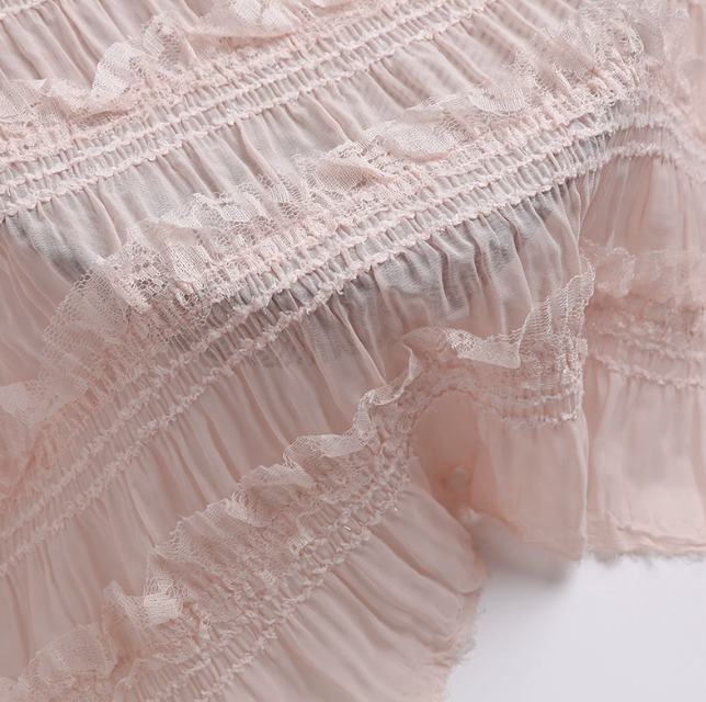 Fancy New Arrival Cute Ruffle Lace Stretchy Chiffon Fabric for Dress Making