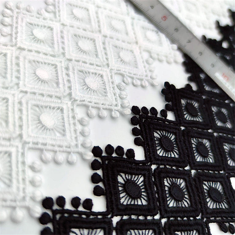 7cm Diamond Geometric Milky Polyester Lace Trim Rhinestone Pattern for Fashion Garment Decoration