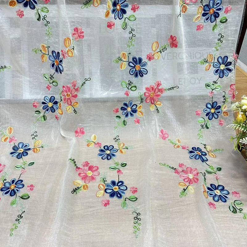 Chiffon Lace Embroidery Fabric Polyester/Cotton 3D Floral Pattern 125cm Width for Garment Use