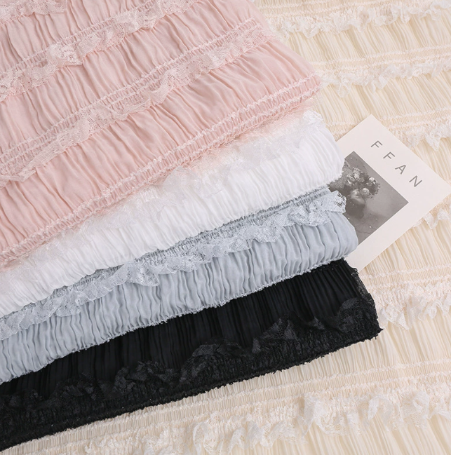 Fancy New Arrival Cute Ruffle Lace Stretchy Chiffon Fabric for Dress Making