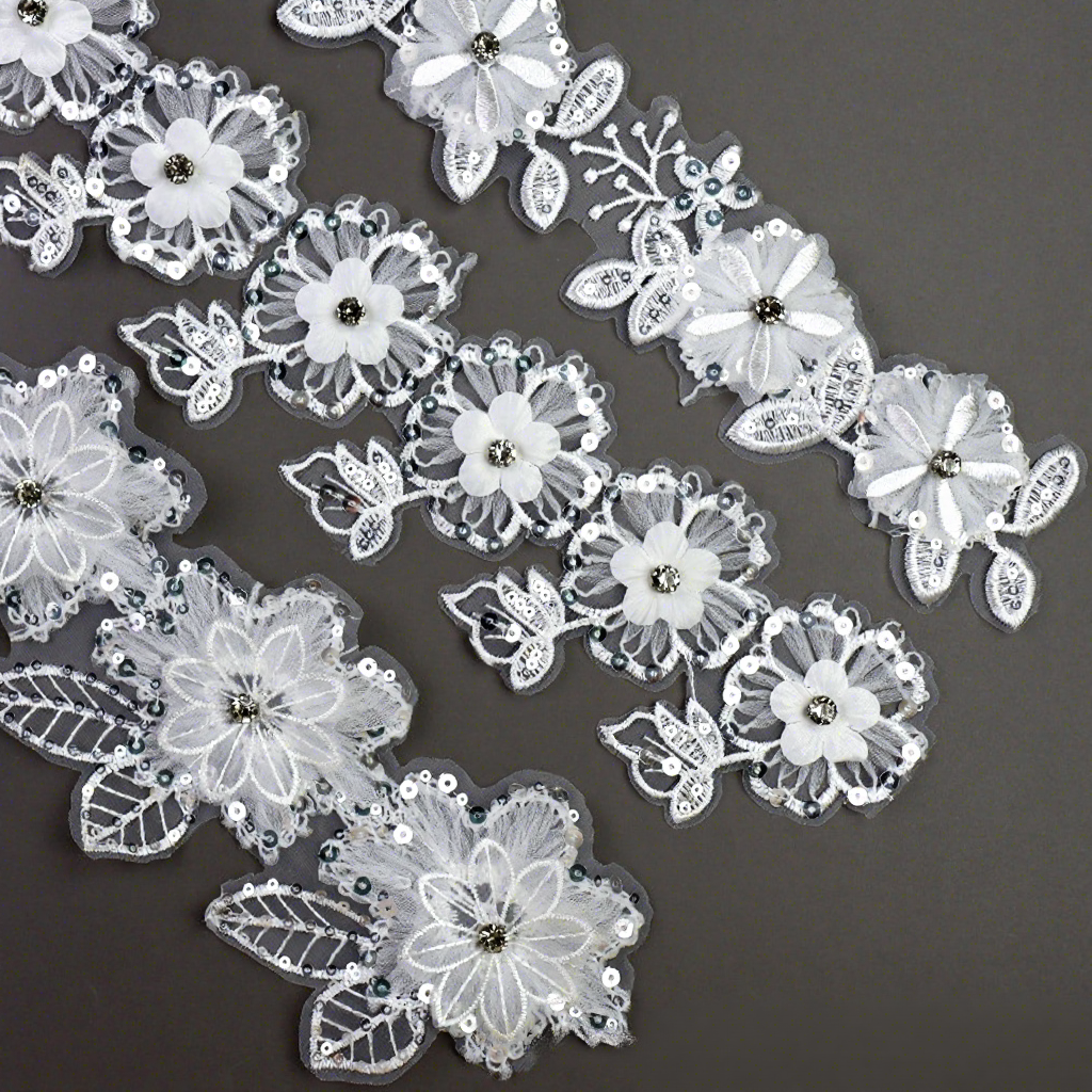 New-Style 3D Computer-Embroidered Beaded Sequined Mesh Trim Formal Dresses Wedding Gowns Corsages