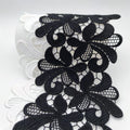 Black & White Floral Embroidered Lace Trim with Mesh, Scalloped Edge