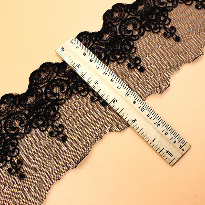 White Black Embroidered Mesh Tulle Lace Trim 9.5cm Herringbone Polyester Cotton for Garments & Bridal