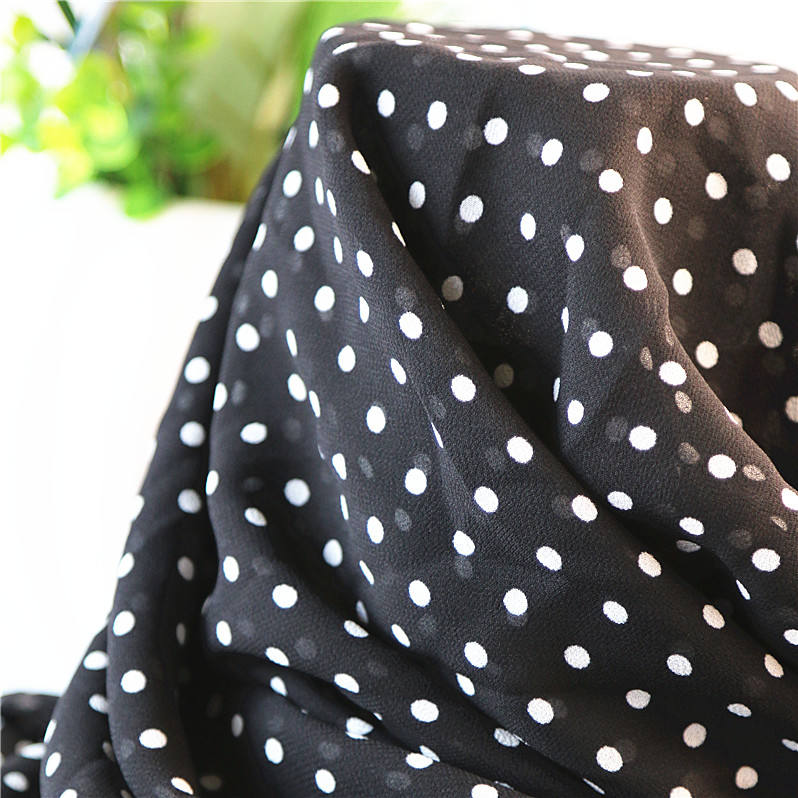 100% Pure Natural Silk Polka Dot 6MM Printed Chiffon Fabric