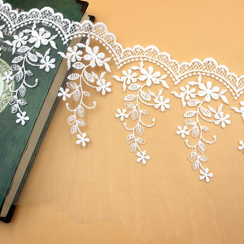 Water Soluble Embroidered Lace Trim 15cm Polyester Cotton Tulle Mesh for Bedding Sofa & Dress Hem