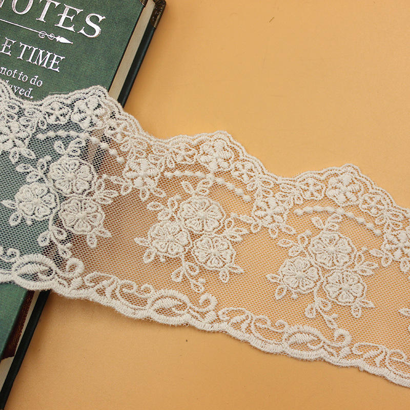 Embroidered Tulle Lace Ribbon 7.5cm White Black Polyester Cotton for Skirt Hem & Women's Wear