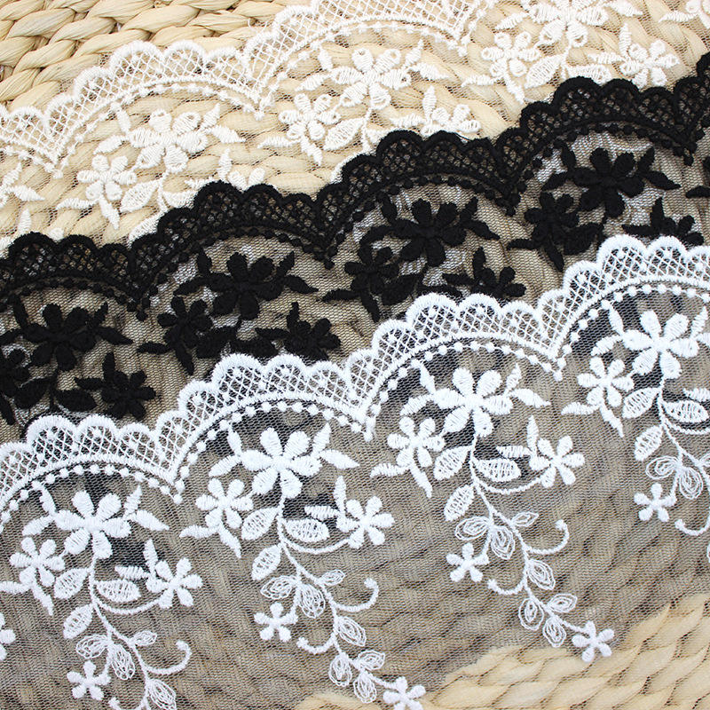 Water Soluble Embroidered Lace Trim 15cm Polyester Cotton Tulle Mesh for Bedding Sofa & Dress Hem