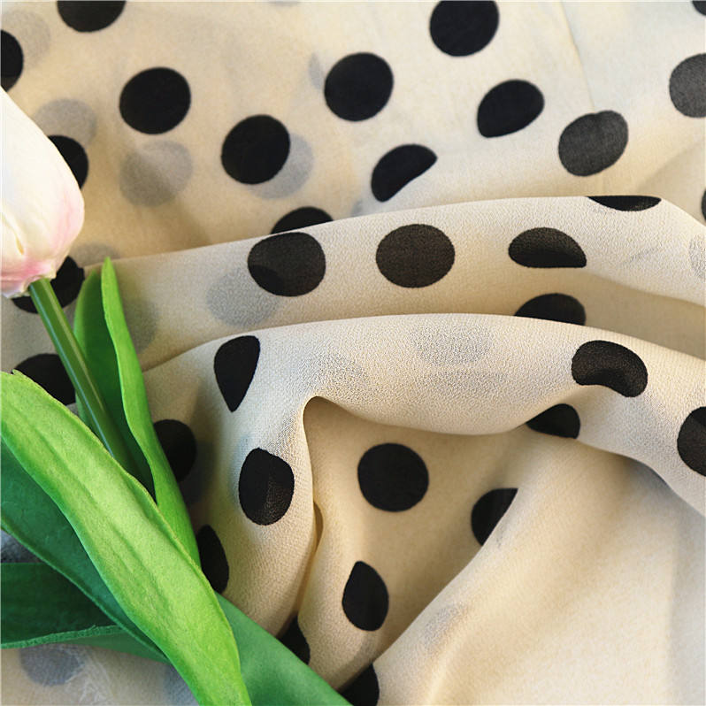 100% Pure Natural Silk Polka Dot 6MM Printed Chiffon Fabric