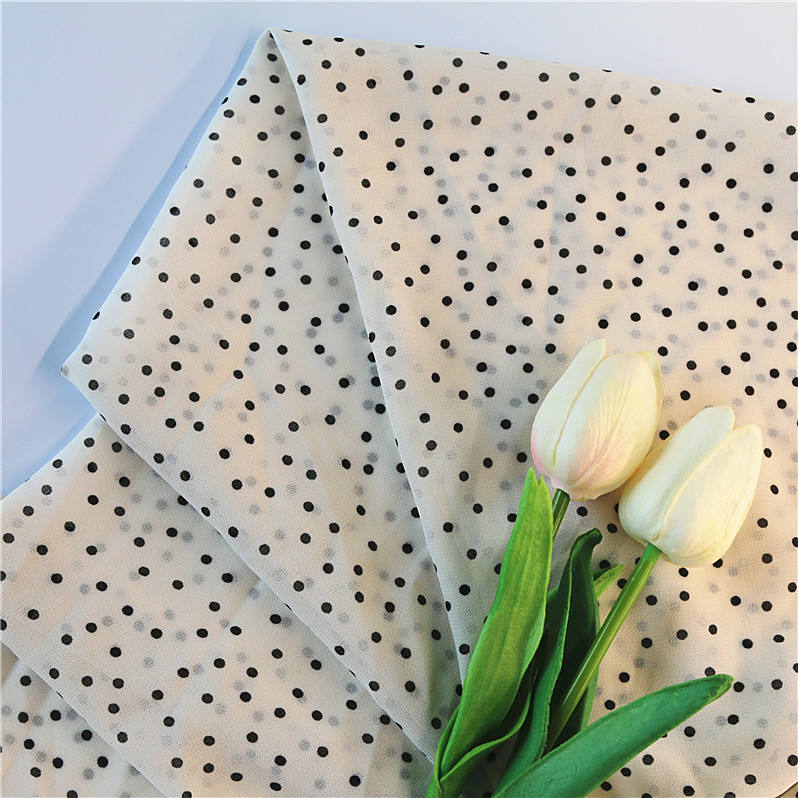 100% Pure Natural Silk Polka Dot 6MM Printed Chiffon Fabric