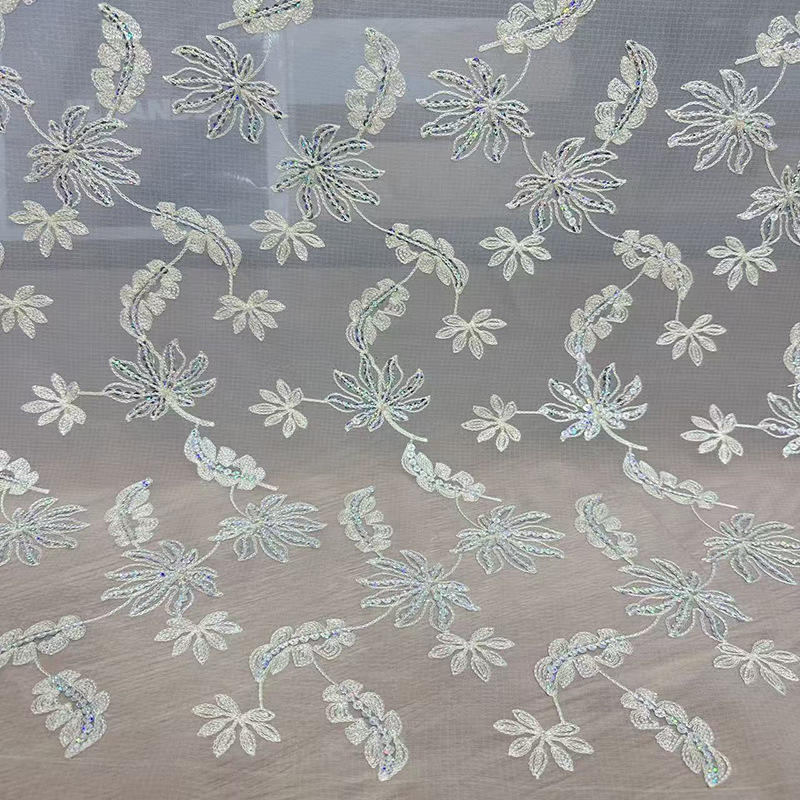 Chiffon Lace Embroidery Fabric Polyester/Cotton 3D Floral Pattern 125cm Width for Garment Use