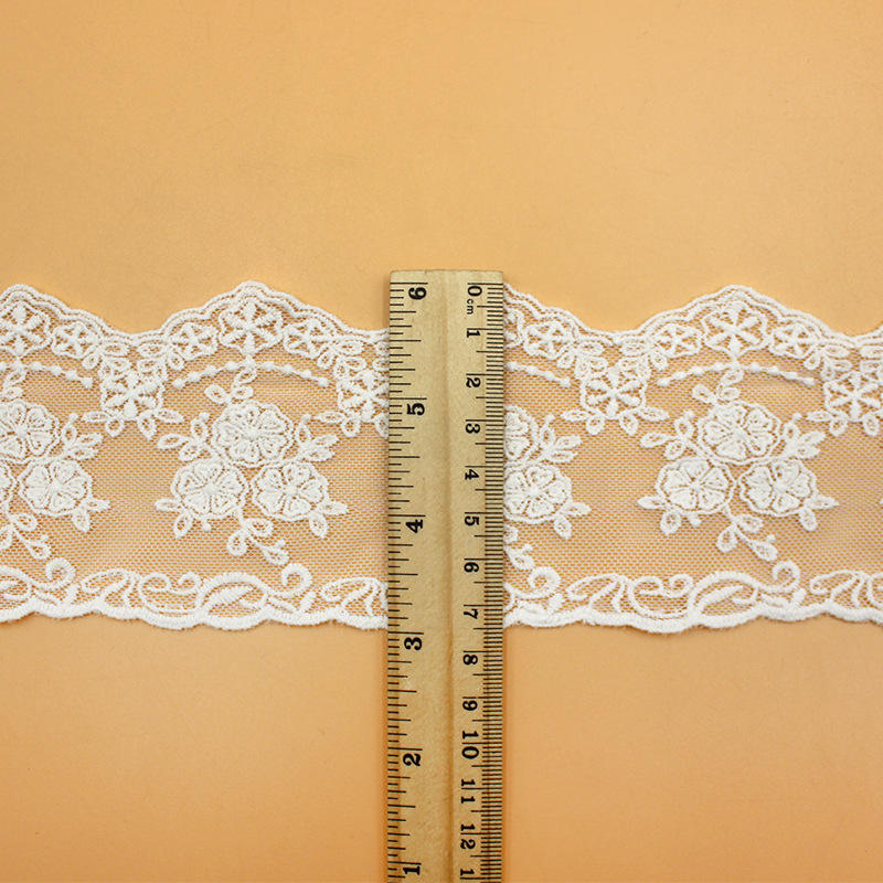 Embroidered Tulle Lace Ribbon 7.5cm White Black Polyester Cotton for Skirt Hem & Women's Wear