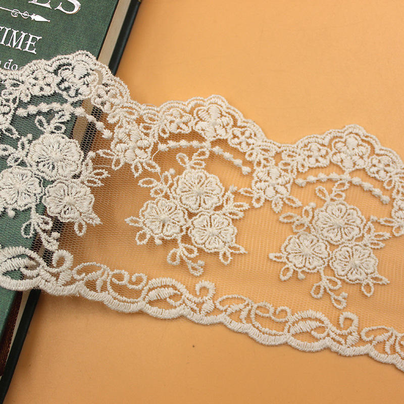 Embroidered Tulle Lace Ribbon 7.5cm White Black Polyester Cotton for Skirt Hem & Women's Wear