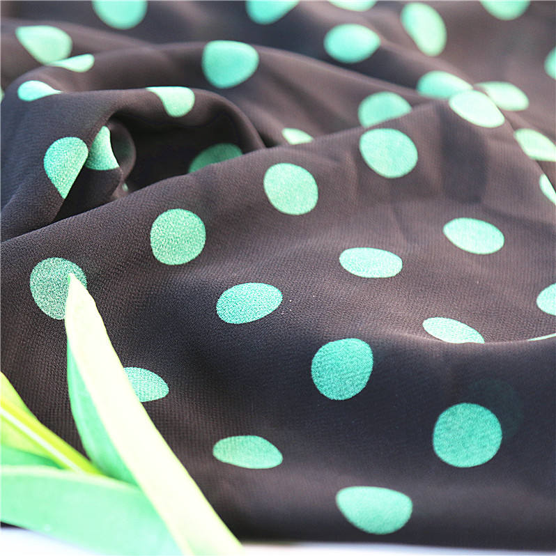 100% Pure Natural Silk Polka Dot 6MM Printed Chiffon Fabric