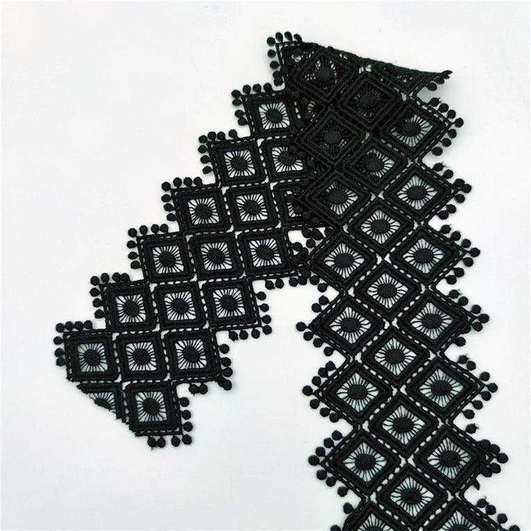 7cm Diamond Geometric Milky Polyester Lace Trim Rhinestone Pattern for Fashion Garment Decoration