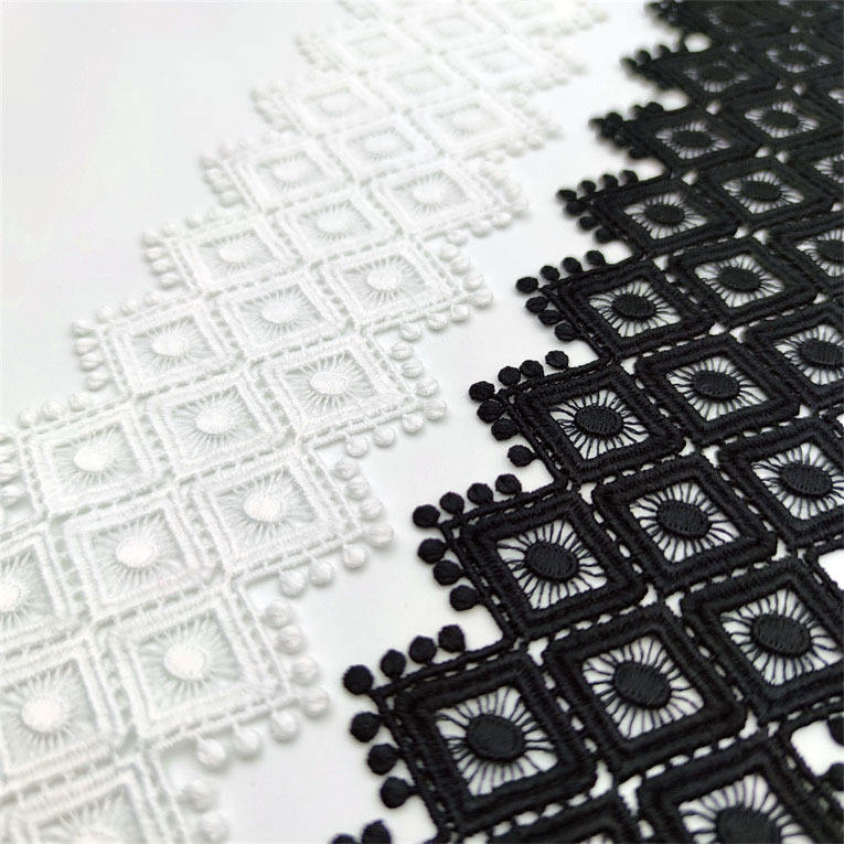 7cm Diamond Geometric Milky Polyester Lace Trim Rhinestone Pattern for Fashion Garment Decoration