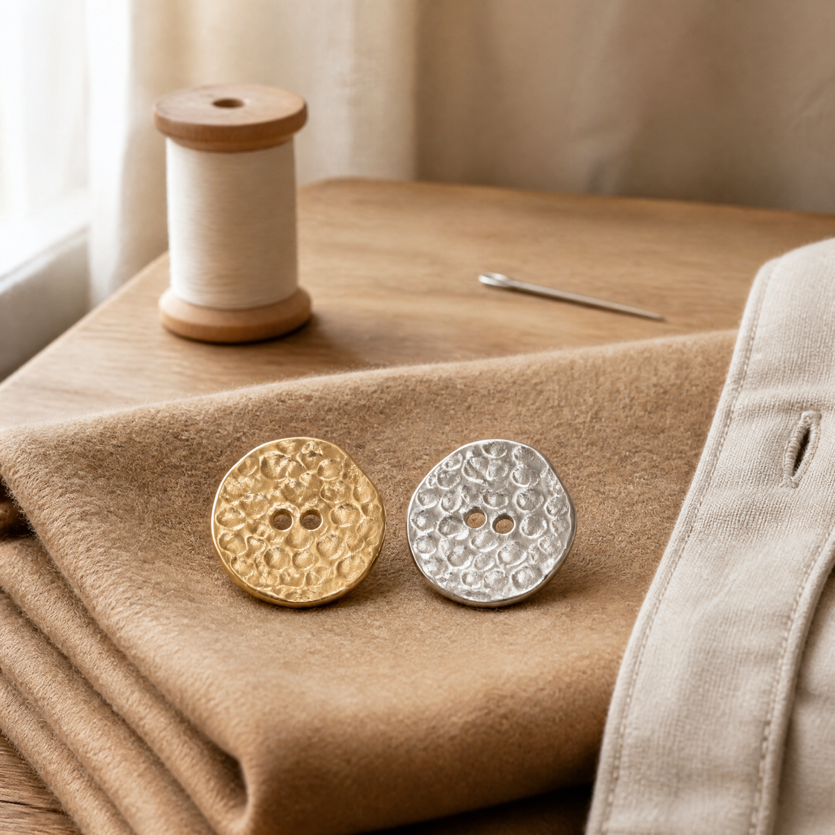 Hammered Metal Buttons 2-Hole Antique Gold & Silver for Sewing Garments