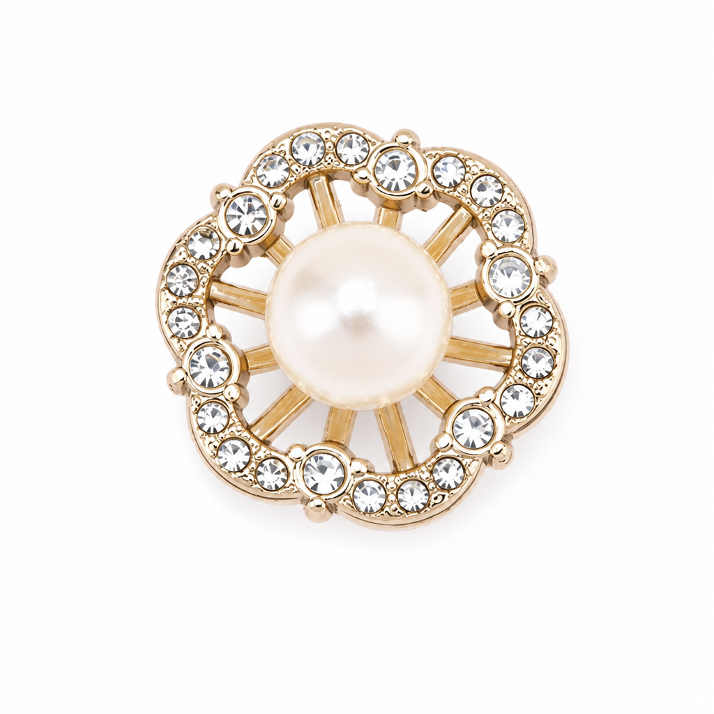 Floral Pearl Rhinestone Buttons – Gold & Silver Alloy Buttons, 15mm & 20mm for Coats, Outerwear & Knitwear