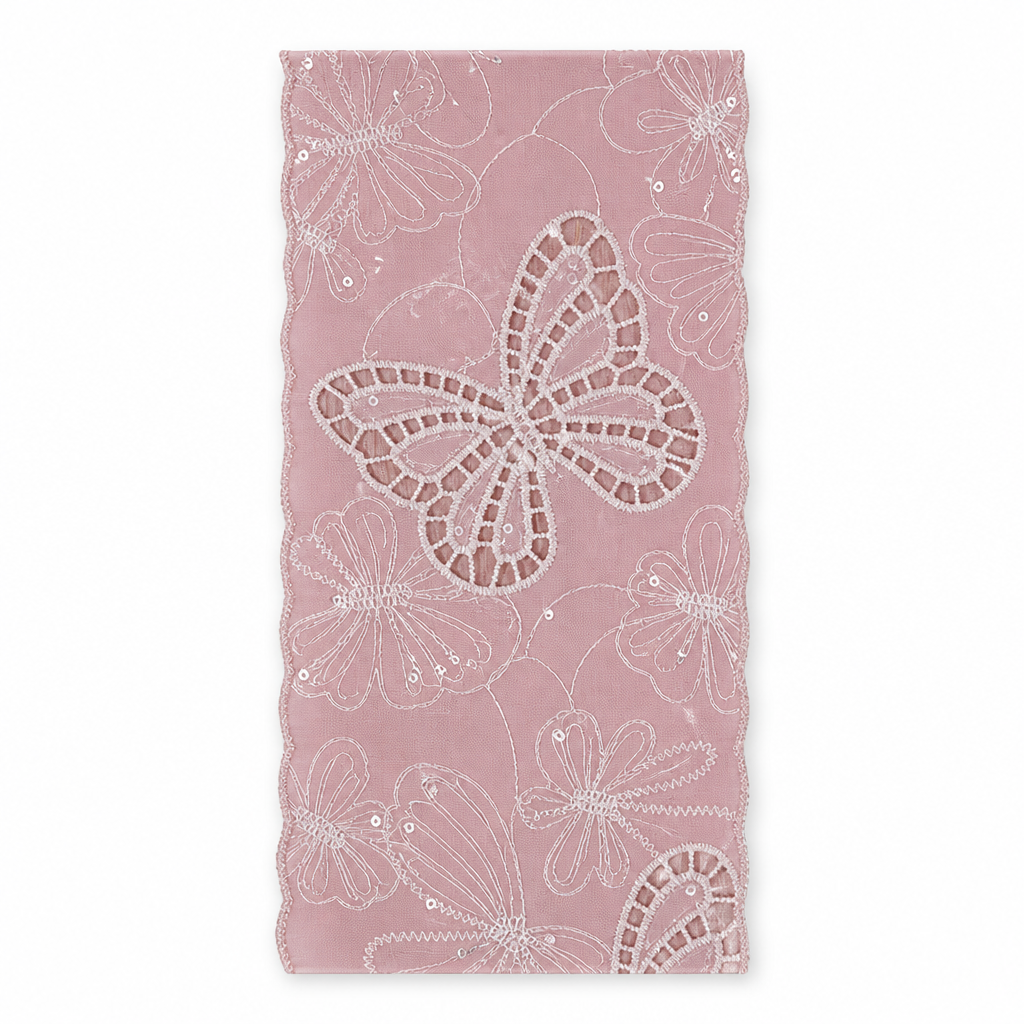 Embroidered Butterfly Lace Fabric with Sequins – Eyelet Cutwork Lace Fabric for Wedding Dresses, Wholesale by the Yard