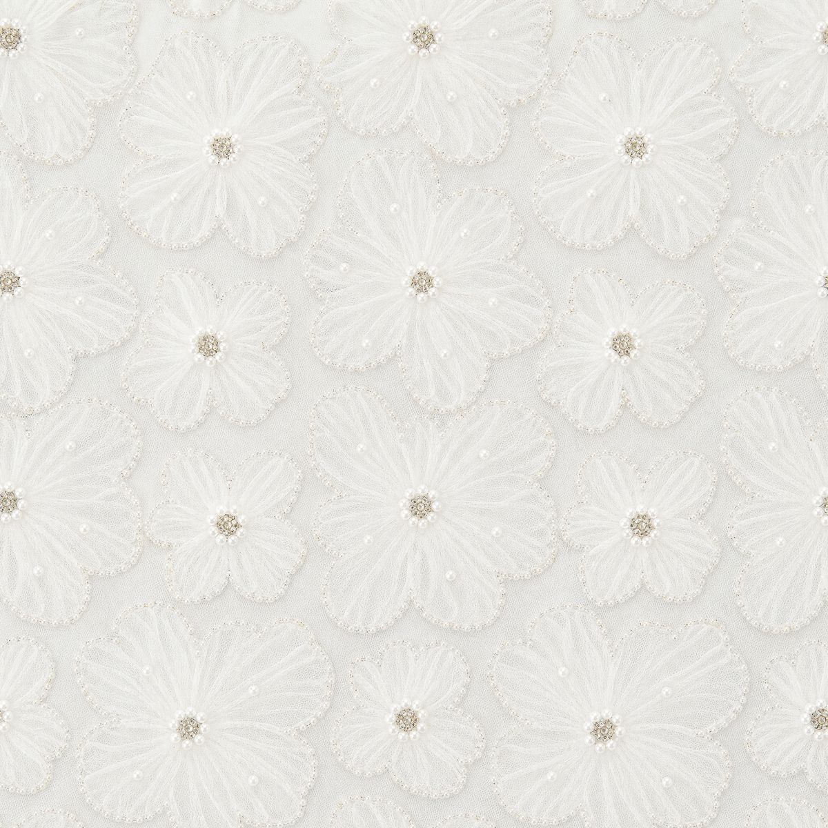 Beaded Floral Lace Fabric | Sheer 3D Flower Lace for Bridal Gowns